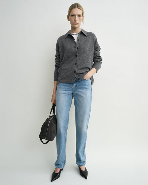 RAGLAN-SLEEVE CASHMERE SHIRT / DARK GREY MELANGE