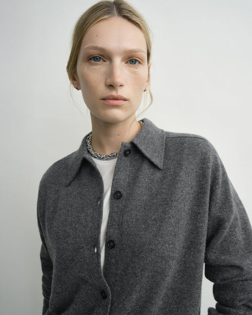 RAGLAN-SLEEVE CASHMERE SHIRT / DARK GREY MELANGE