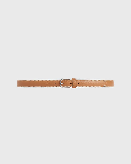 SLIM GRAINED-LEATHER BELT / TAN