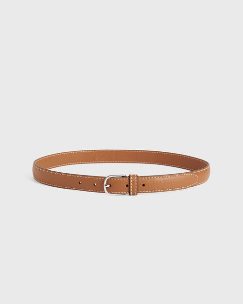 SLIM GRAINED-LEATHER BELT / TAN