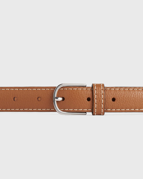 SLIM GRAINED-LEATHER BELT / TAN
