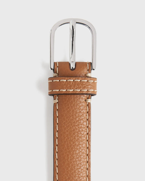 SLIM GRAINED-LEATHER BELT / TAN
