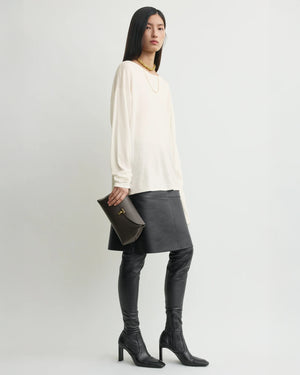 T-LOCK LEATHER CLUTCH / BARK