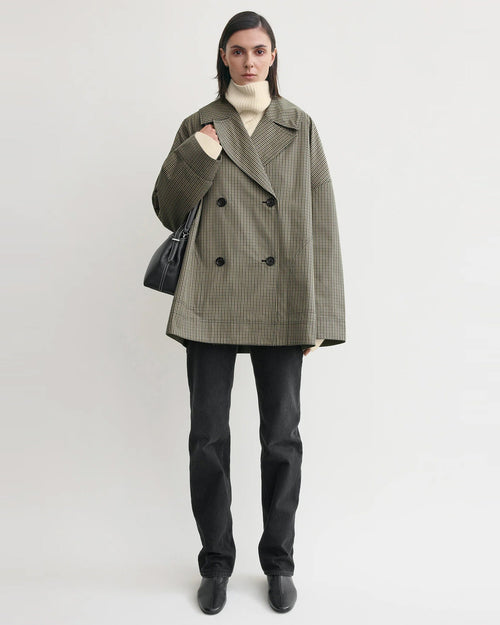 OVERSIZED CHECKED JACKET / BEIGE BLACK