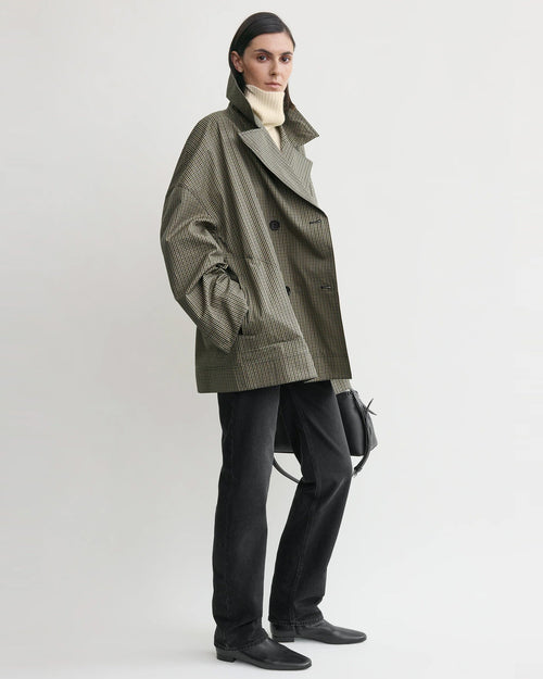 OVERSIZED CHECKED JACKET / BEIGE BLACK