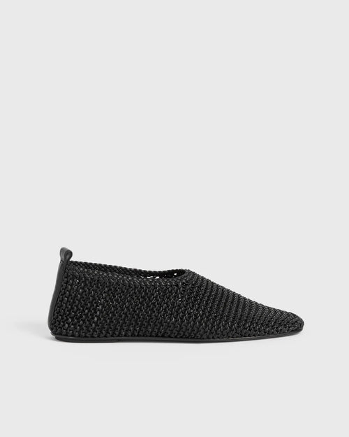 WOVEN LEATHER BALLERINAS FLATS / BLACK