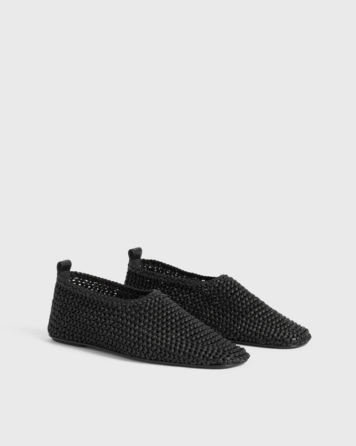 WOVEN LEATHER BALLERINAS FLATS / BLACK