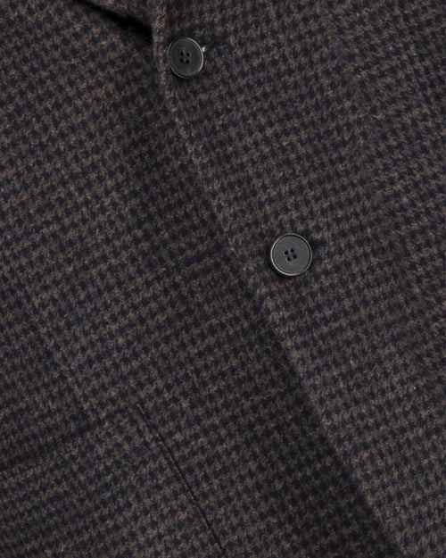 TRAVEL BLAZER IN PATTERNED MOLESKIN / BROWN & BLUE HOUNDSTOOTH