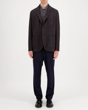 TRAVEL BLAZER IN PATTERNED MOLESKIN / BROWN & BLUE HOUNDSTOOTH