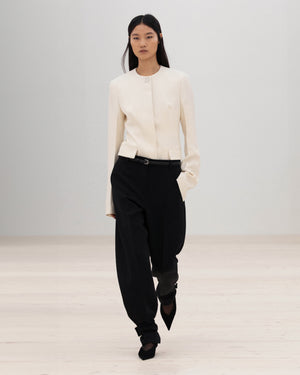 COLLARLESS CINCHED JACKET / ECRU