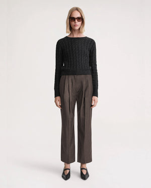 DOUBLE PLEATED CROPPED TROUSER / ASH