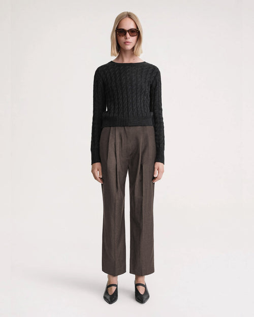 DOUBLE PLEATED CROPPED TROUSER / ASH