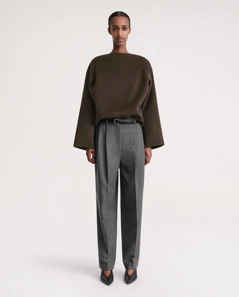 Two-tone signature wool cashmere coat dark grey melange – TOTEME
