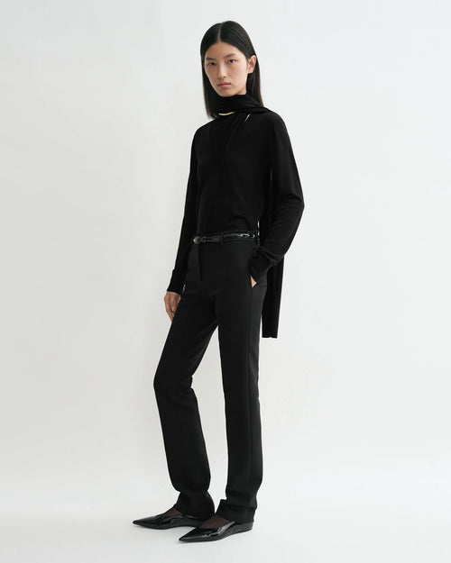 DRAPED FINE KNIT SCARF TOP / BLACK