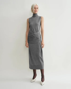 DRAPED KNIT DRESS / GREY MELANGE