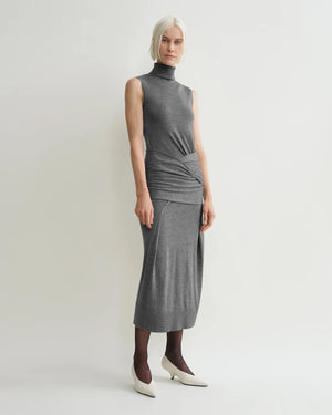 DRAPED KNIT DRESS / GREY MELANGE