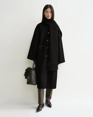 EMBROIDERED SCARF COAT / BLACK