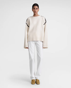 EMBROIDERED WOOL CASHMERE KNIT / SNOW