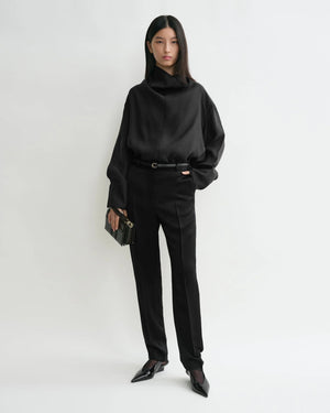 FUNNEL NECK ORGANZA BLOUSE / BLACK