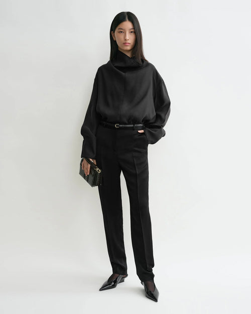 FUNNEL NECK ORGANZA BLOUSE / BLACK