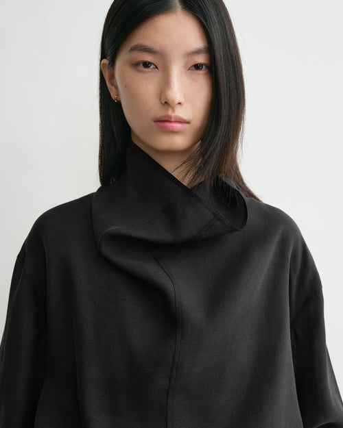 FUNNEL NECK ORGANZA BLOUSE / BLACK