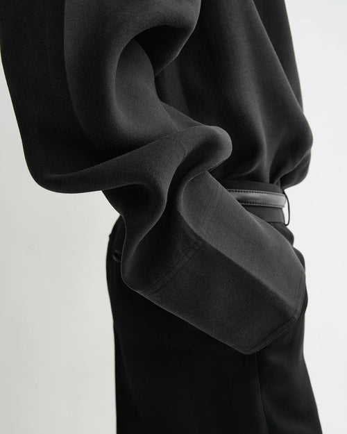 FUNNEL NECK ORGANZA BLOUSE / BLACK