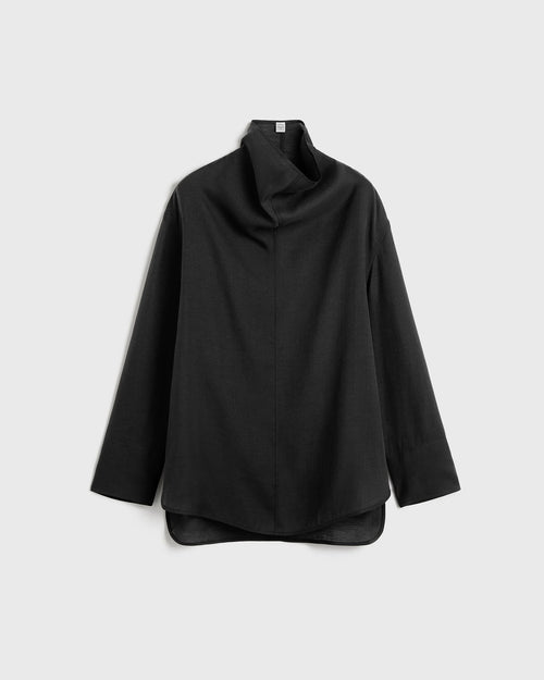 FUNNEL NECK ORGANZA BLOUSE / BLACK