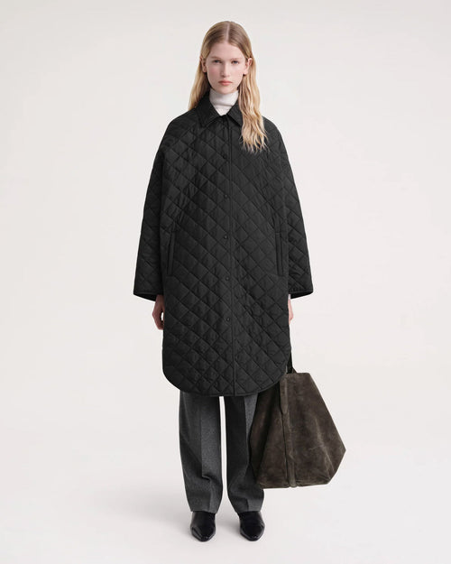 QUILTED COCOON COAT / BLACK