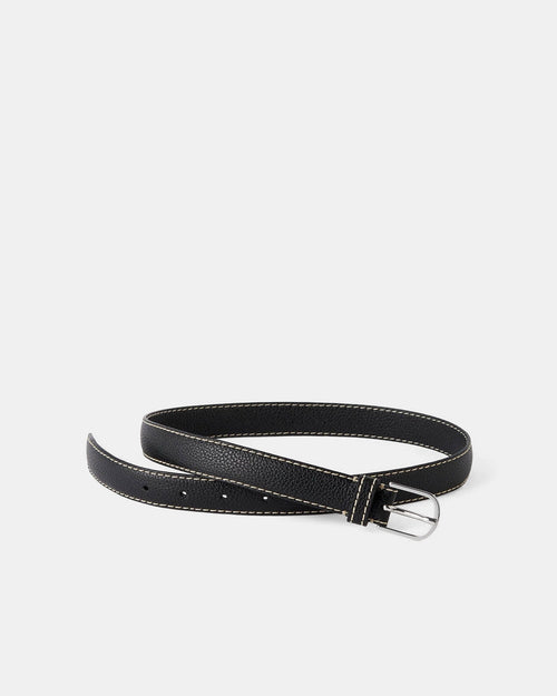 SLIM TROUSER LEATHER BELT / BLACK PEBBLE GRAIN