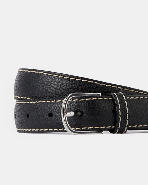 SLIM TROUSER LEATHER BELT / BLACK PEBBLE GRAIN