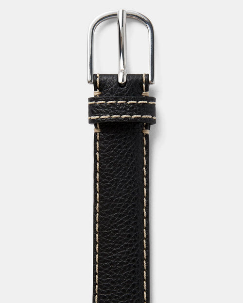 SLIM TROUSER LEATHER BELT / BLACK PEBBLE GRAIN