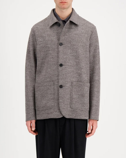 UTILITY JACKET JACQUARD / BROWN HERRINGBONE