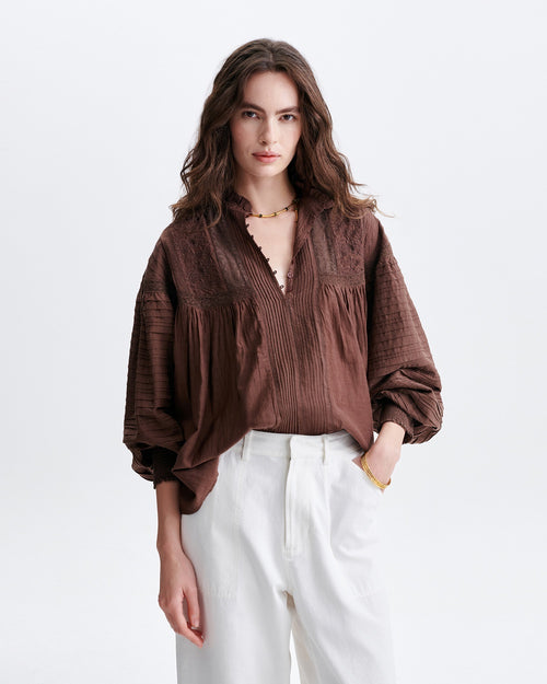 DAHLIA EMBROIDERED BLOUSE / MARRON