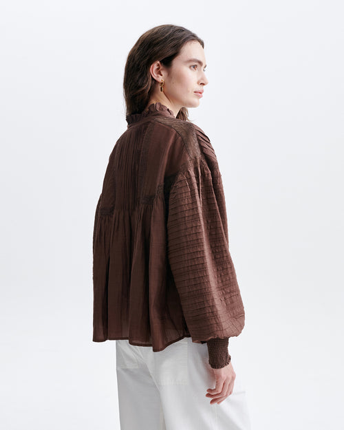 DAHLIA EMBROIDERED BLOUSE / MARRON