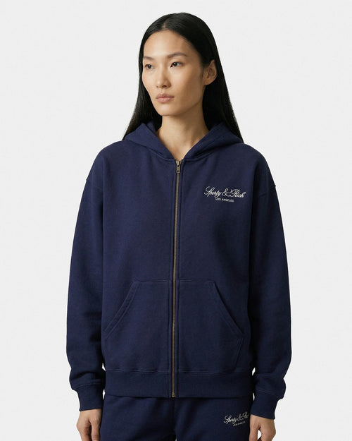 VENDOME LA EMBROIDERED ZIP HOODIE / DARK NAVY