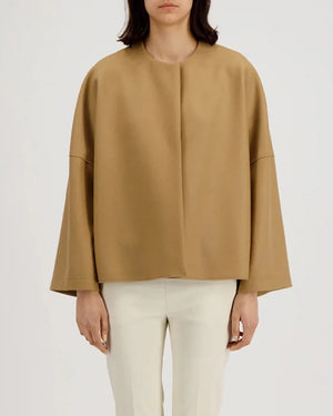 WOMEN COLLARLESS CAPE CASHMERE BLEND / TAN