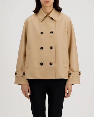 WOMEN OVERSIZED SHORT TRENCH LIGHT PRESSED WOOL / BEIGE