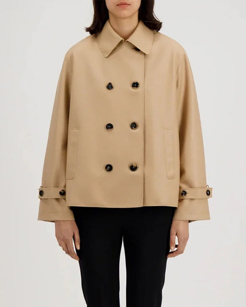 WOMEN OVERSIZED SHORT TRENCH LIGHT PRESSED WOOL / BEIGE