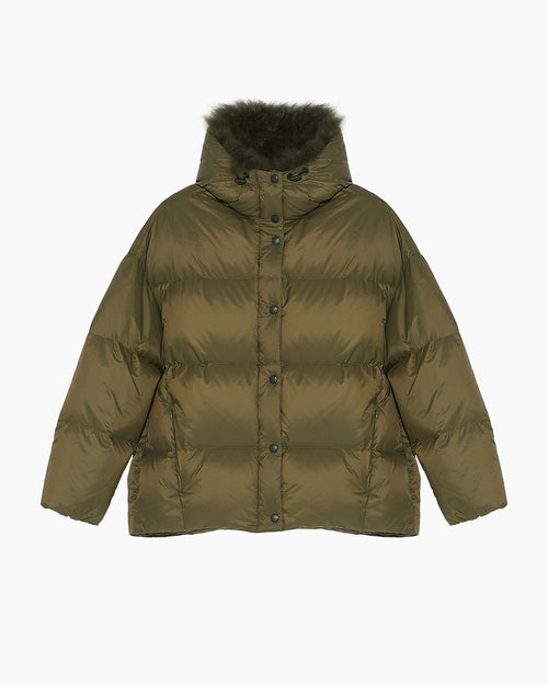 DOWN JACKET 75CM TECHNICAL FABRIC LH LAMB / HUNTER GREEN