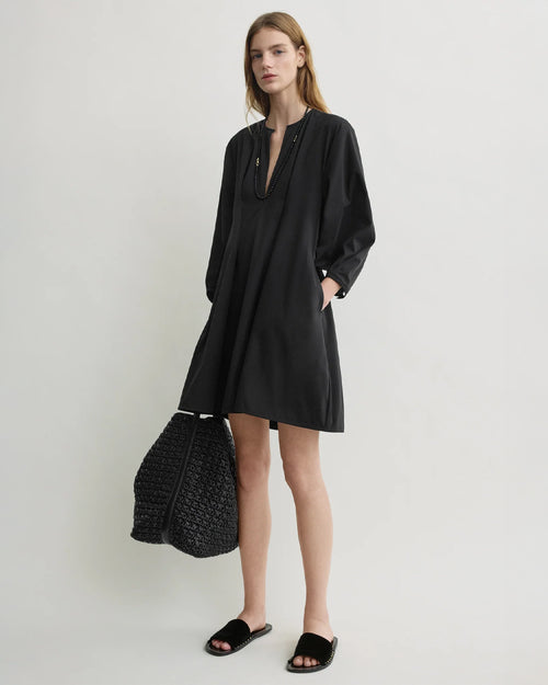 BALLOON SLEEVE COTTON DRESS / BLACK