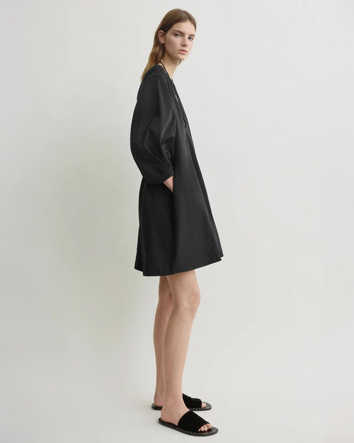 BALLOON SLEEVE COTTON DRESS / BLACK