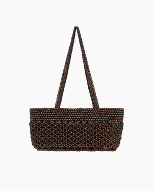WOODEN BEADS MINI BAG / BROWN