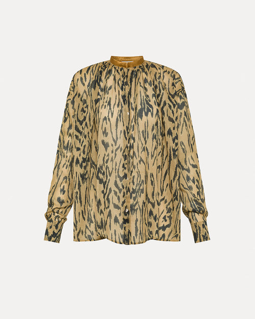 MOIREE PRINT BOHEMIAN SHIRT / HONEY