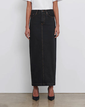 DENIM COLUMN SKIRT / BLACK
