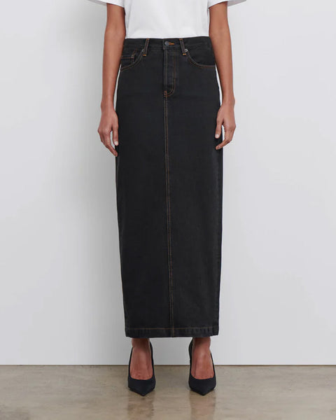 DENIM COLUMN SKIRT / BLACK – THIS IS FABRIC