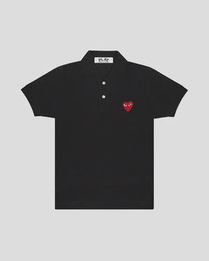 T006 UNISEX RED HEART POLO SHIRT / BLACK