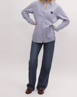 B018 UNISEX BLACK HEART SHIRT / BLUE WHITE STRIPE