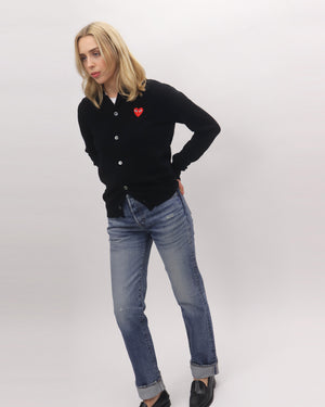 N007 UNISEX RED HEART CARDIGAN / BLACK