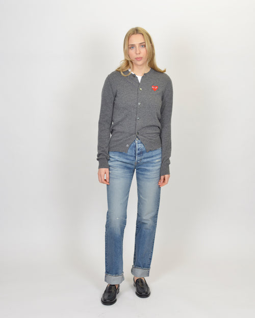 N007 WOMENS RED HEART CARDIGAN / GREY (XXS)