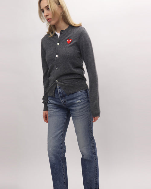 N007 WOMENS RED HEART CARDIGAN / GREY (XXS)